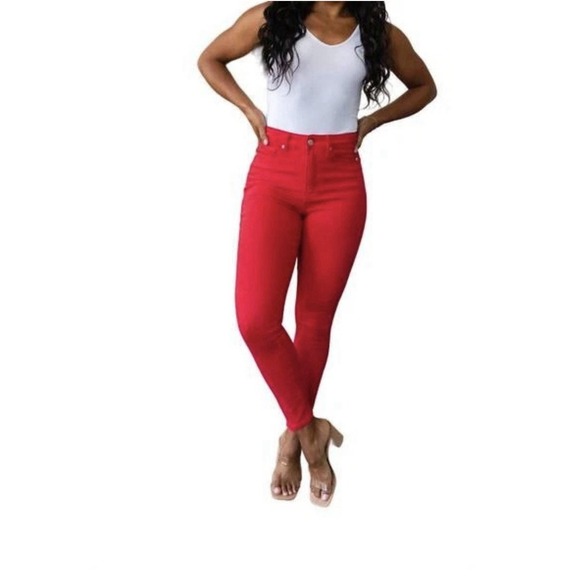Judy Blue Denim - Judy Blue Jeans Women 0/24 Red High Waist Skinny Slim Fit Stretch Denim